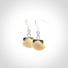 Hand made woolly mammoth tusk fanshell earrings with Sterling Silver. Mammoth tusk fanshell earrings with Sterling silver. Made by NZ Pacific and sale online only.