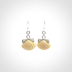 Hand made woolly mammoth tusk fanshell earrings with Sterling Silver. Mammoth tusk fanshell earrings with Sterling silver. Made by NZ Pacific and sale online only.