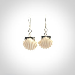 Hand made woolly mammoth tusk fanshell earrings with Sterling Silver. Mammoth tusk fanshell earrings with Sterling silver. Made by NZ Pacific and sale online only.