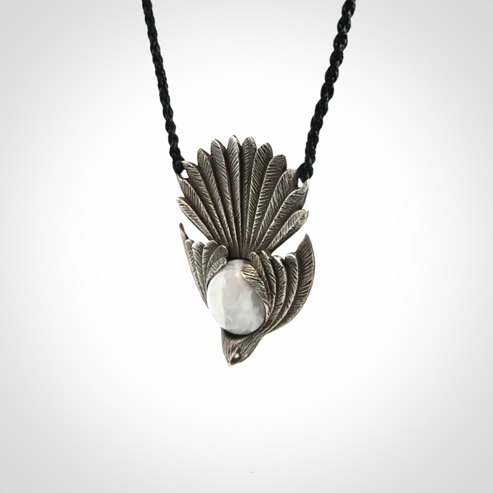 Silver and White Jade Fantail Pendant