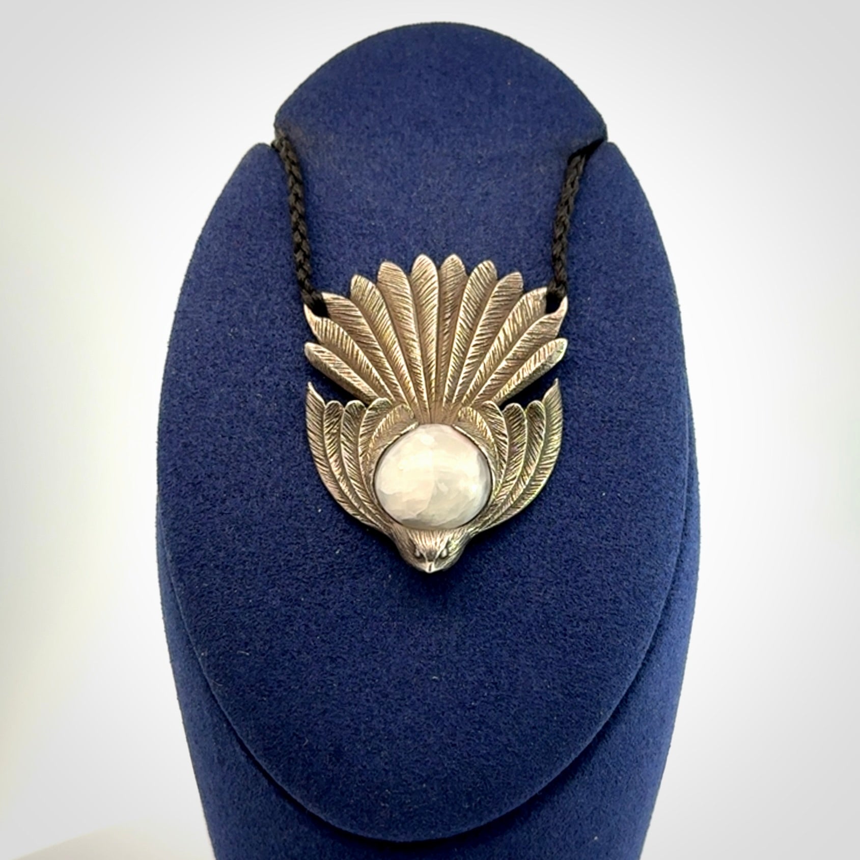 Silver and White Jade Fantail Pendant
