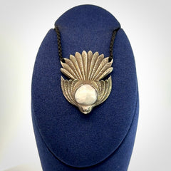 Silver and White Jade Fantail Pendant