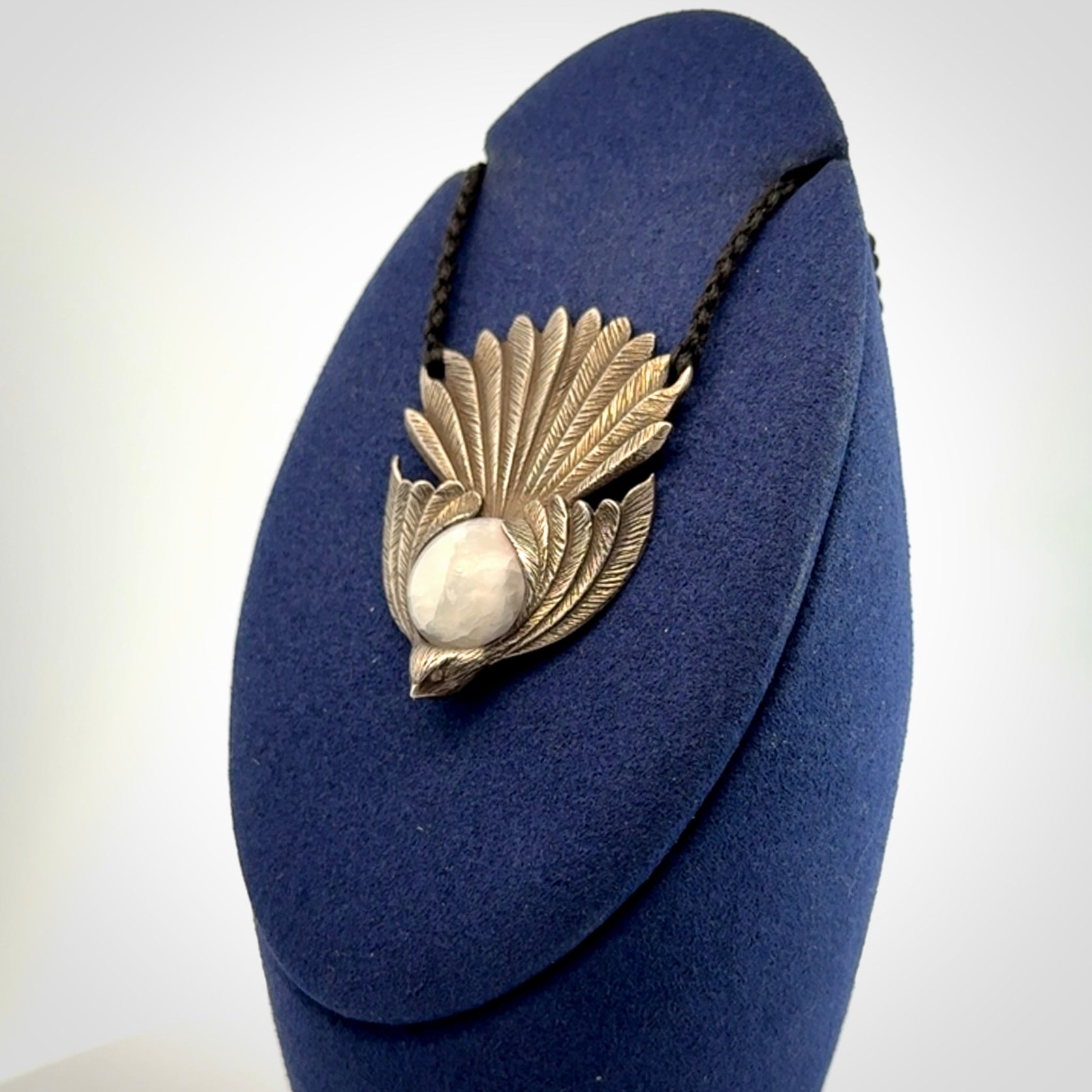 Silver and White Jade Fantail Pendant