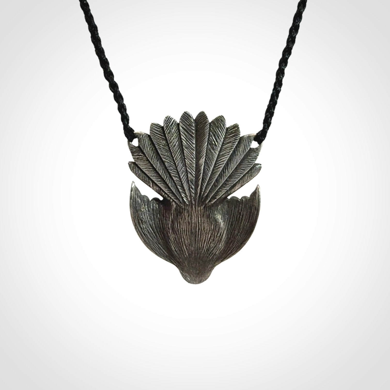 Silver and White Jade Fantail Pendant