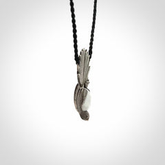 Silver and White Jade Fantail Pendant