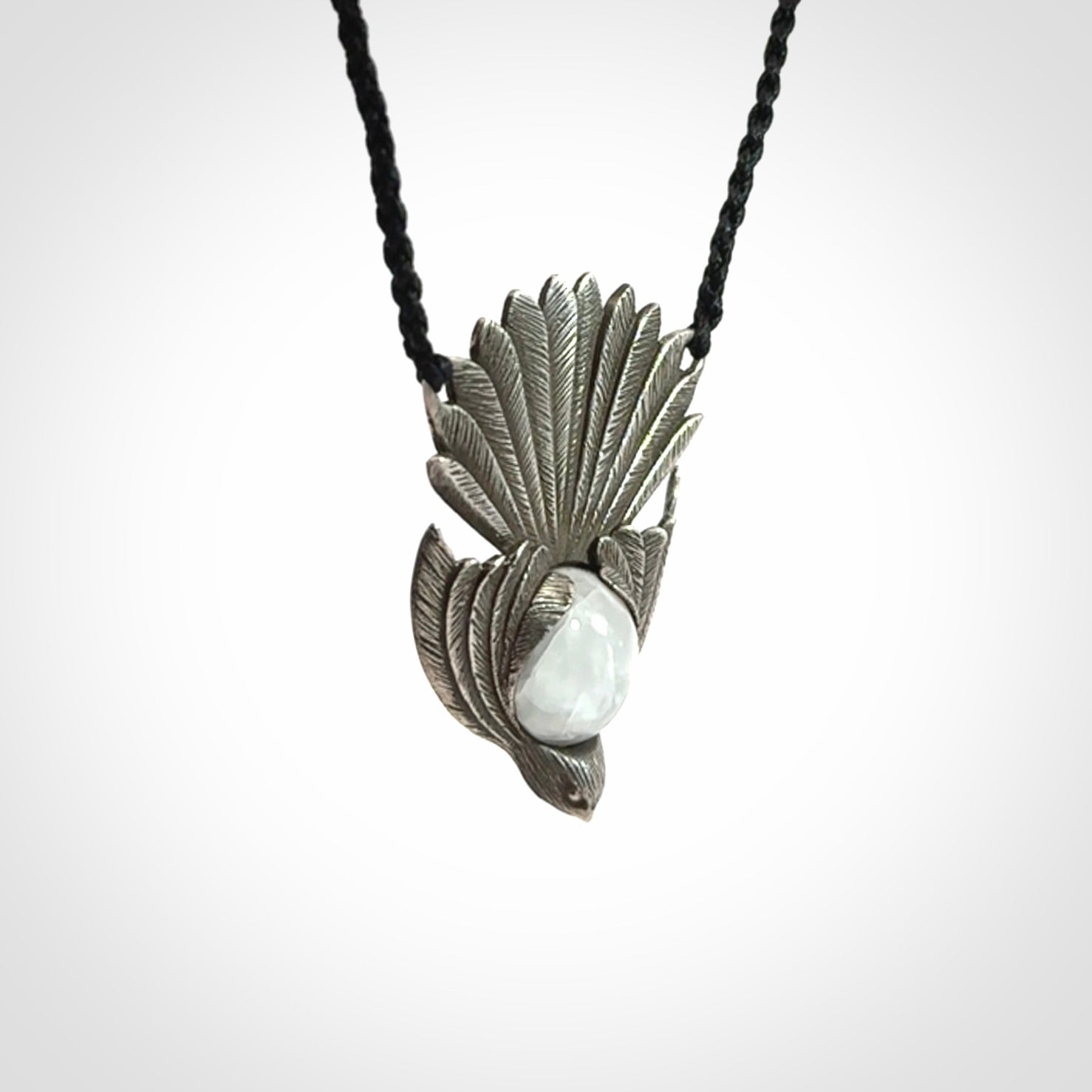 Silver and White Jade Fantail Pendant