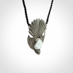 Silver and White Jade Fantail Pendant
