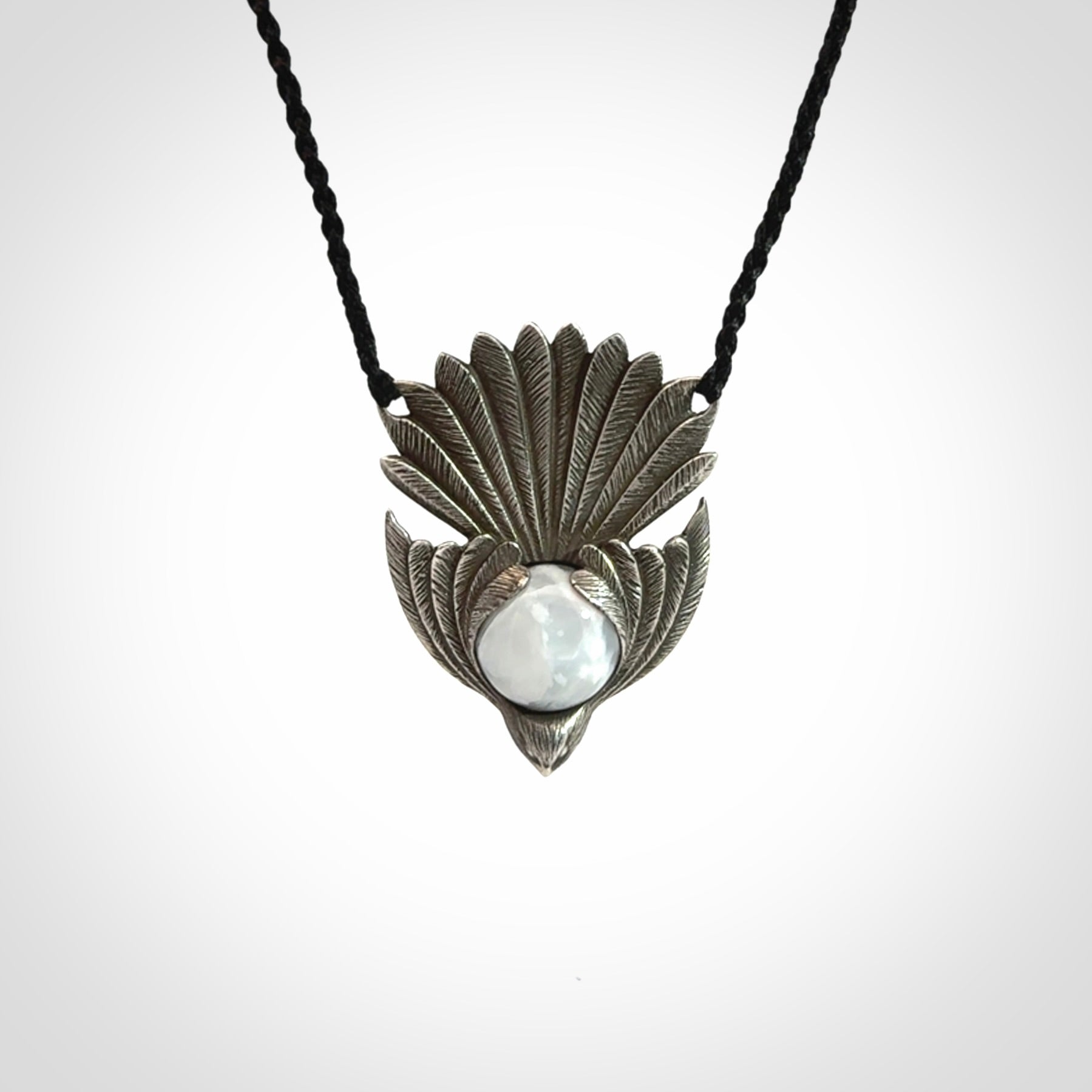Silver and White Jade Fantail Pendant