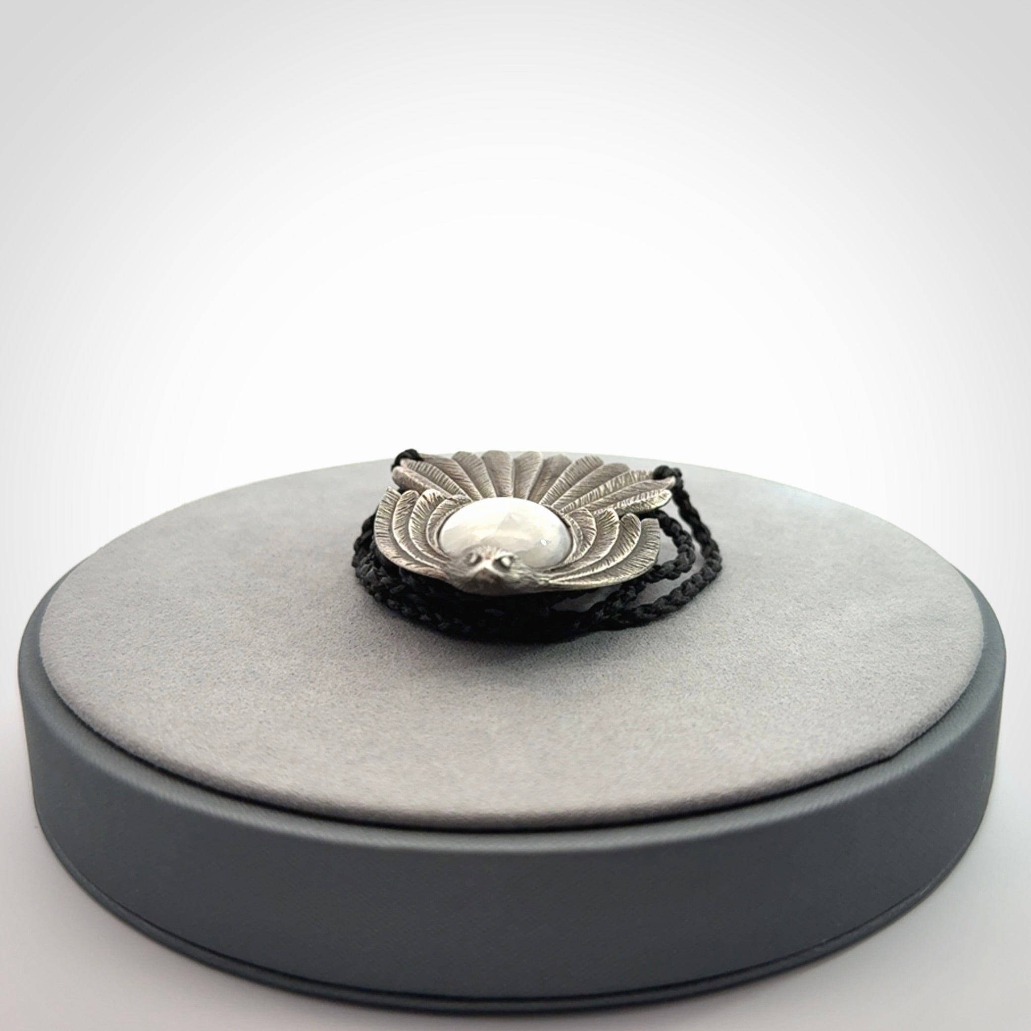 Silver and White Jade Fantail Pendant