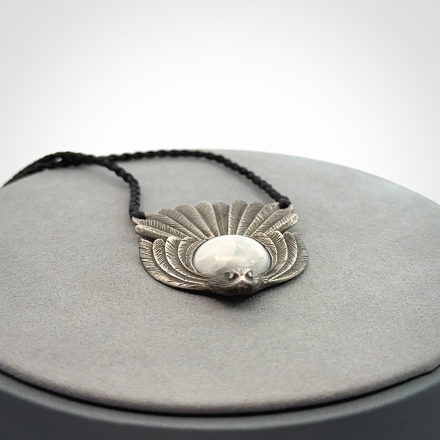 Silver and White Jade Fantail Pendant