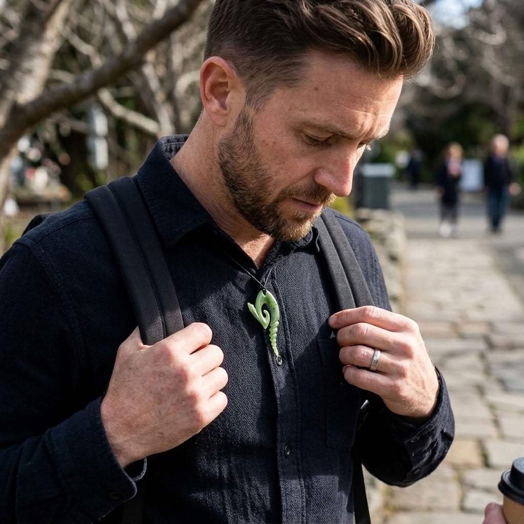 Man wearing a jade pendant