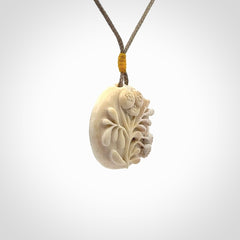 Flower pendant, Hand Carved in Woolly Mammoth Tusk
