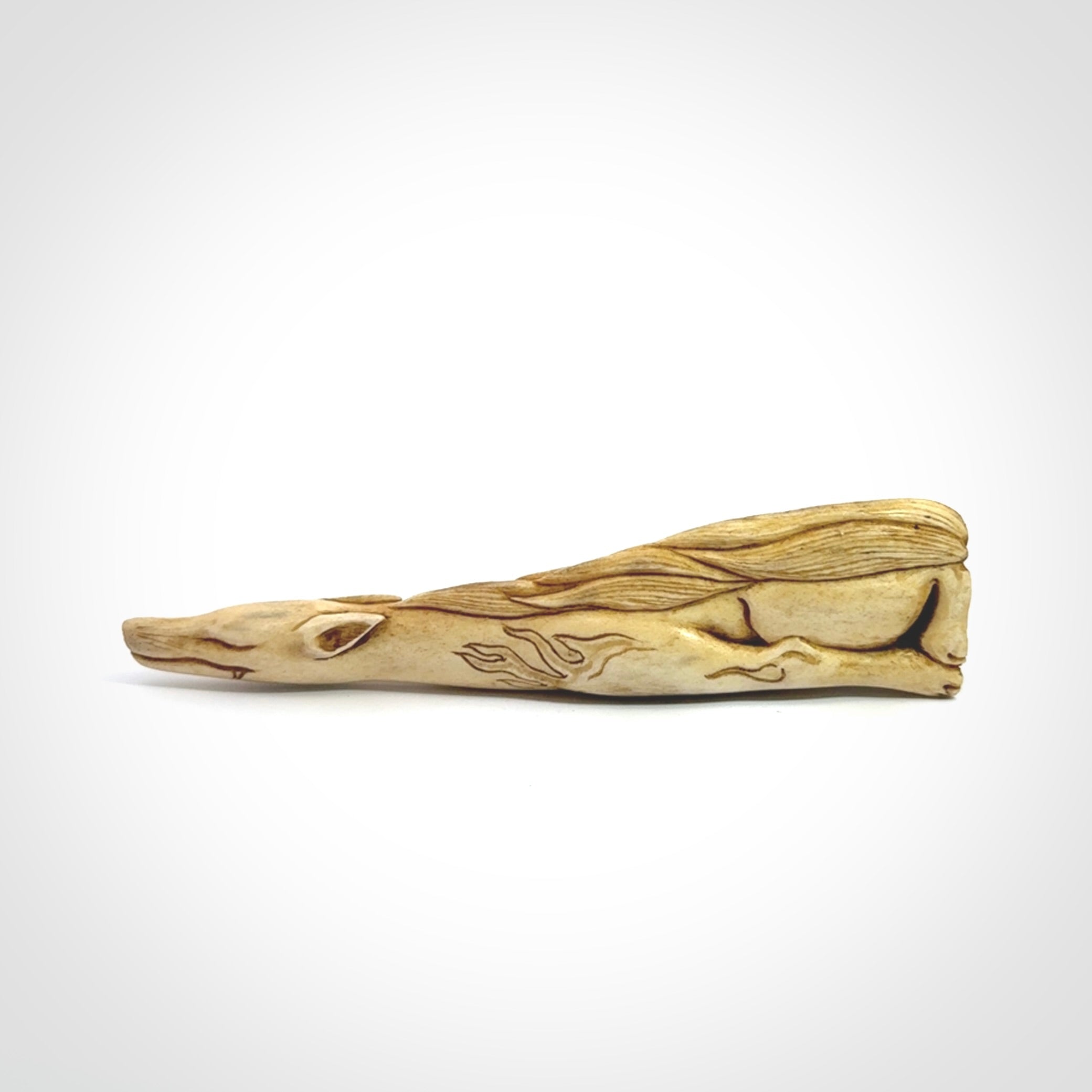 Hand carved incredible nine-tailed fox bone carving. A stunning work of art, beautifully replicating a nine-tailed fox. A one off collectors item that has been hand crafted to be worn or displayed.