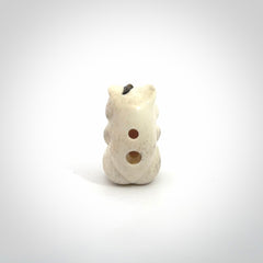 Hand carved meditating frog with slug on its head, made from Deer antler and black mother of pearl. Hand made by master bone carver Fumio Noguchi. Spectacular collectable work of art to display. One only, delivered to you at no extra cost with express courier.