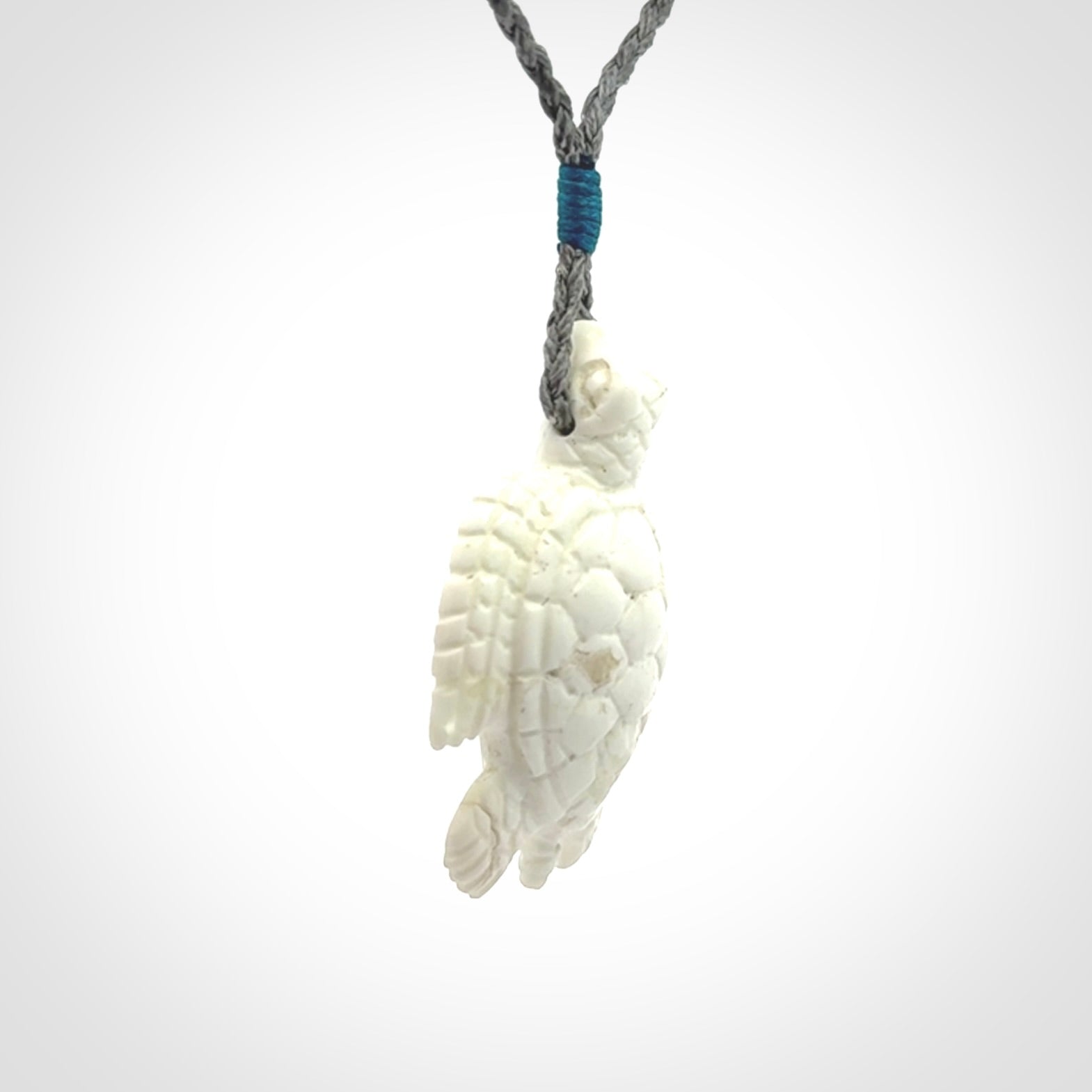 Hand carved white onyx turtle pendant. Unique handmade jewellery for sale online.