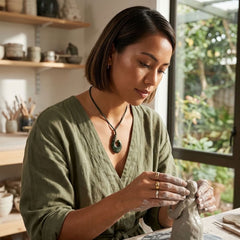 Woman wearing jade hook pendant