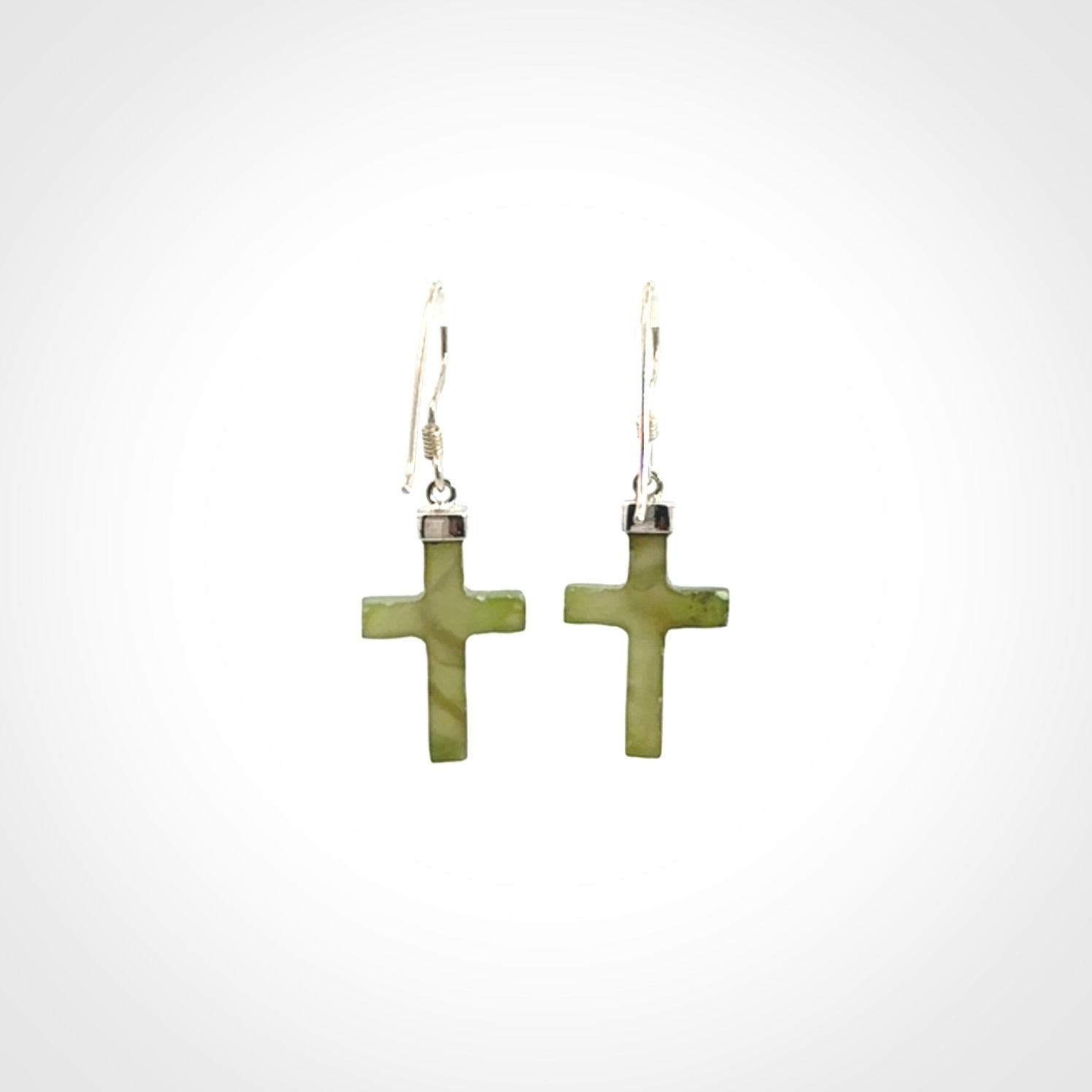 Hand carved medium Nephrite jade cross earrings. Made by NZ Pacific from real jade. Online jewellery for sale online by NZ Pacific.