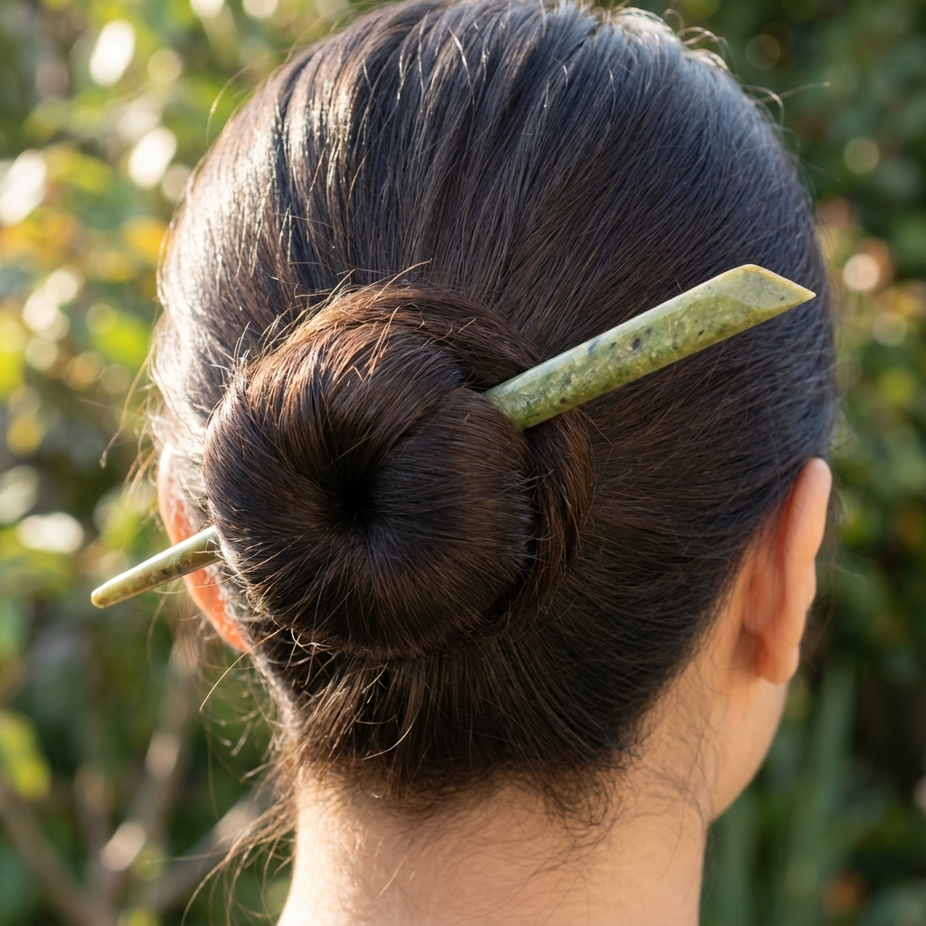 Hair pin shown in a bun hair style