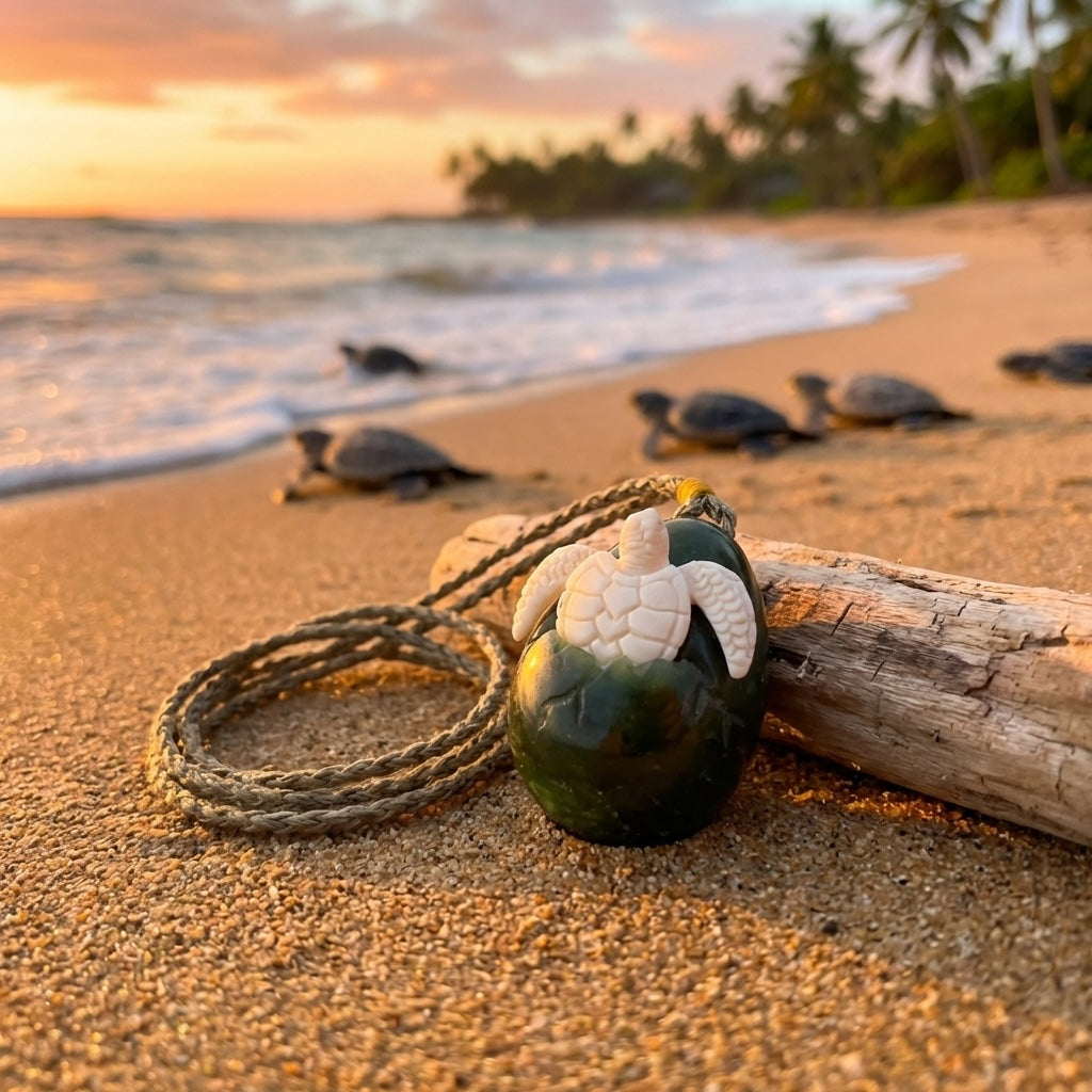 Hatchling turtle jade and bone pendant