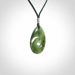Hand carved New Zealand Jade koru drop pendants