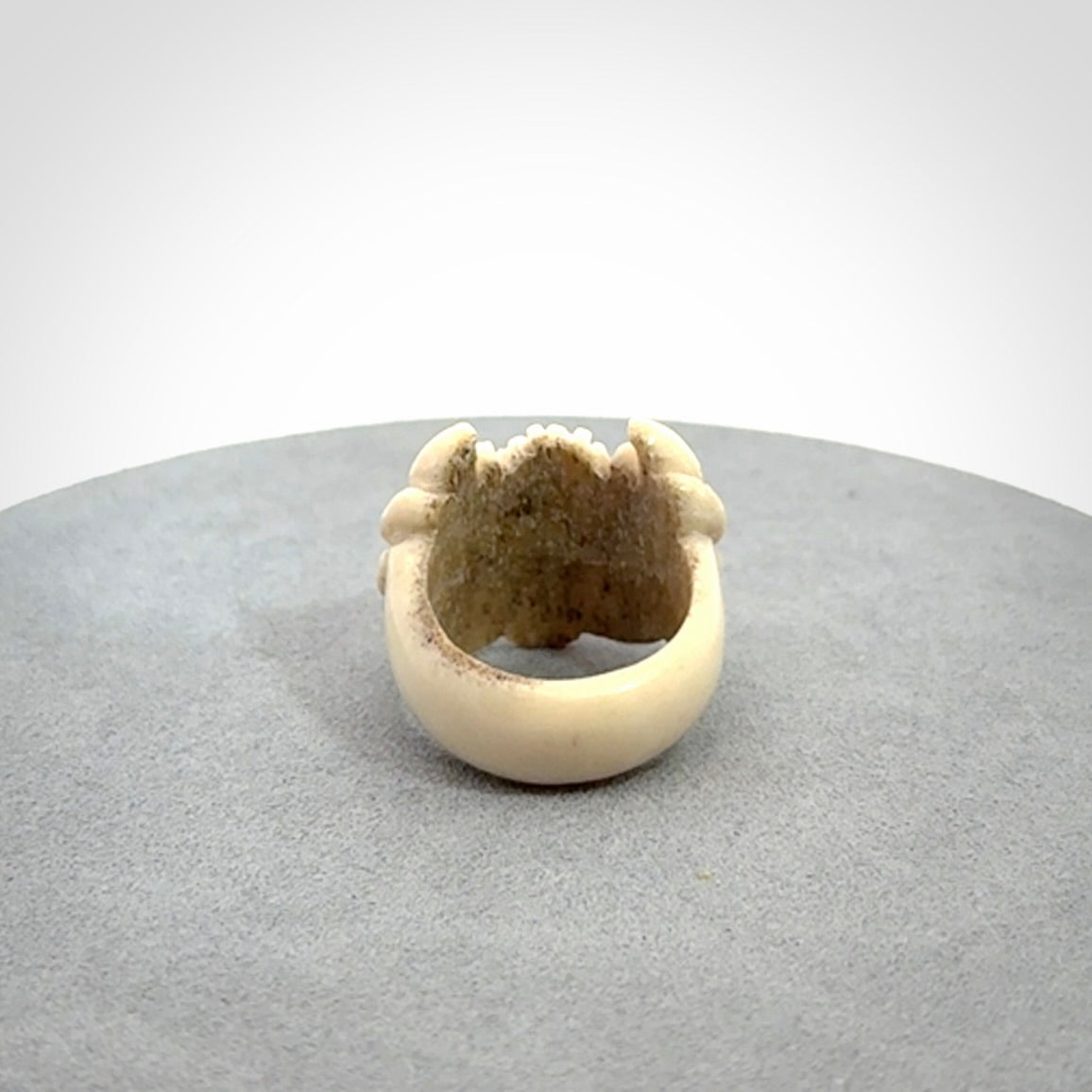 Hand carved deer antler bone winged heart ring.