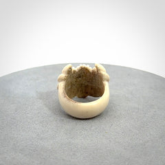 Hand carved deer antler bone winged heart ring.