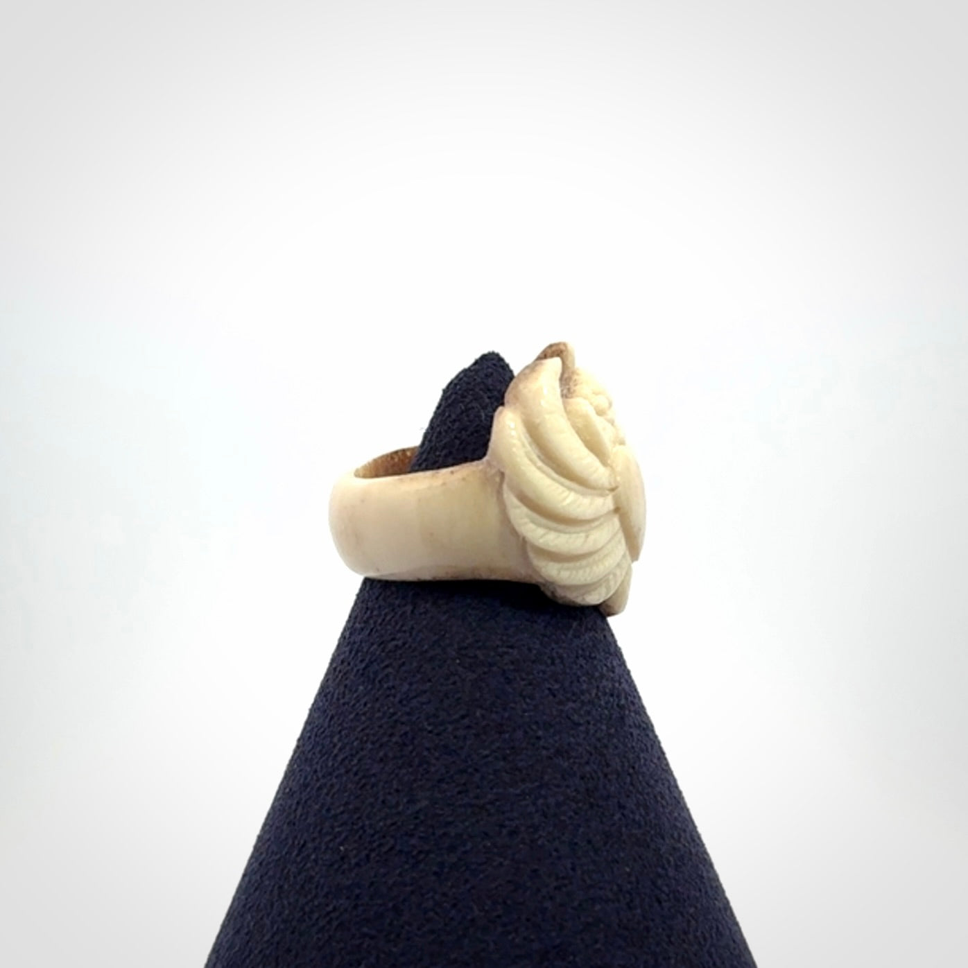 Hand carved deer antler bone winged heart ring.