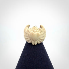 Hand carved deer antler bone winged heart ring.