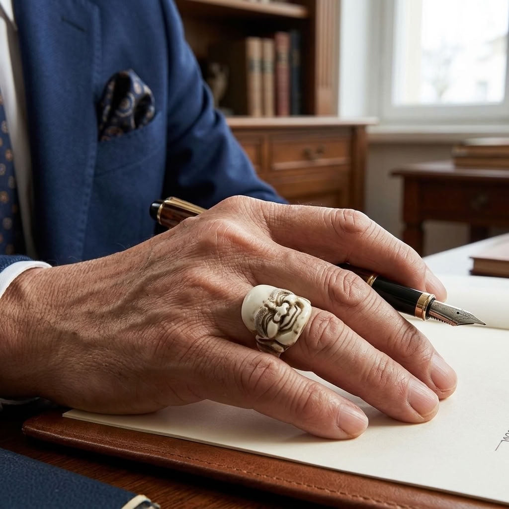Man wearing bone ring