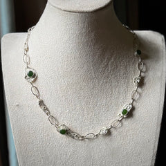 A photo of a sterling silver fashionable chain with New Zealand Jade. This is stylish womens statement piece - hand crafted here in New Zealand.