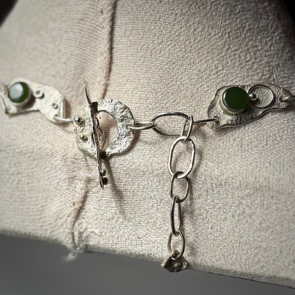 A photo of a sterling silver fashionable chain with New Zealand Jade. This is stylish womens statement piece - hand crafted here in New Zealand.