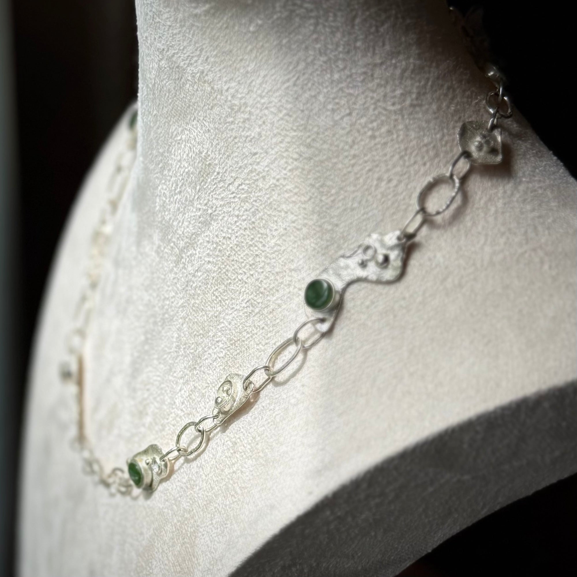 A photo of a sterling silver fashionable chain with New Zealand Jade. This is stylish womens statement piece - hand crafted here in New Zealand.