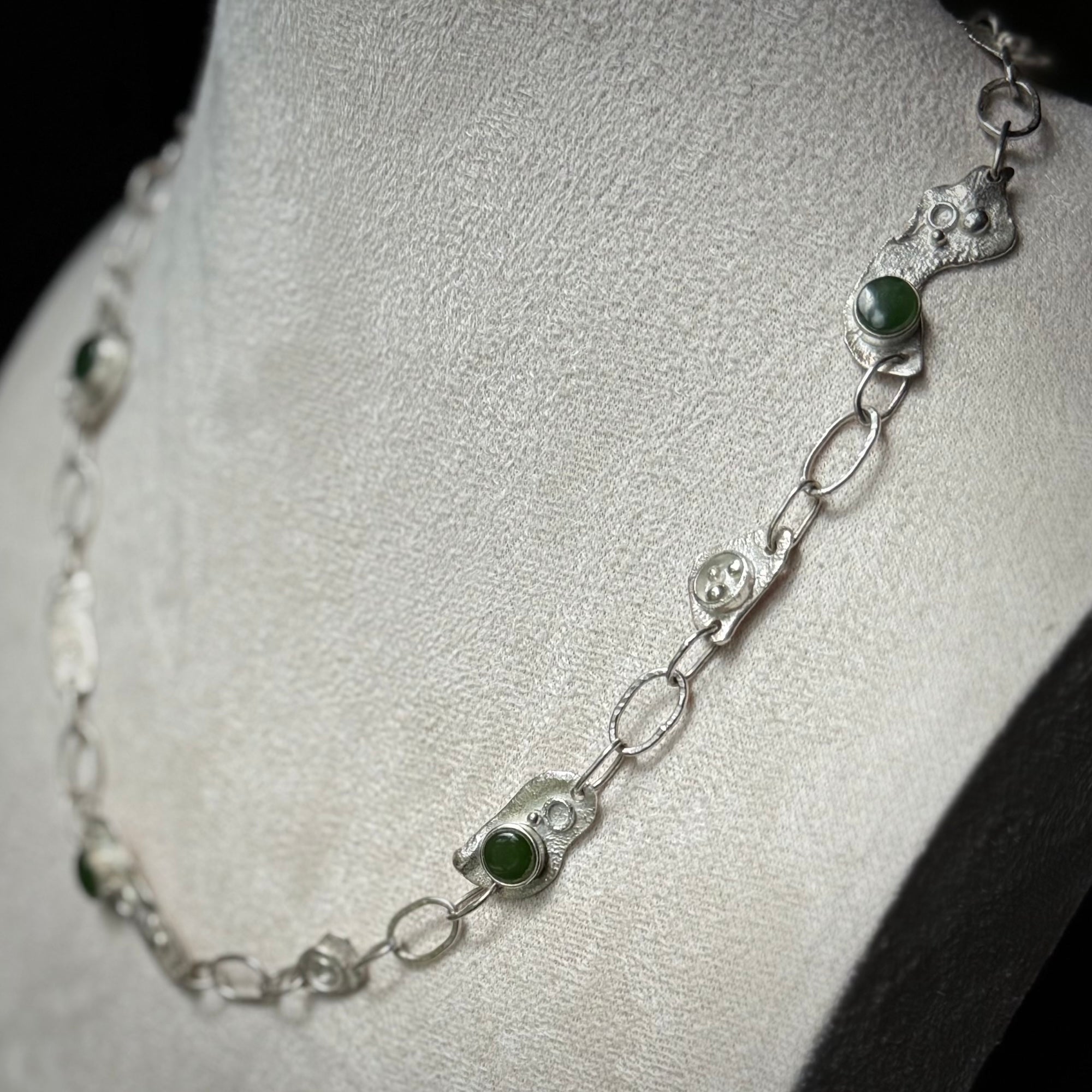 A photo of a sterling silver fashionable chain with New Zealand Jade. This is stylish womens statement piece - hand crafted here in New Zealand.