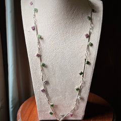 Hand made jade and ruby sterling silver necklace.