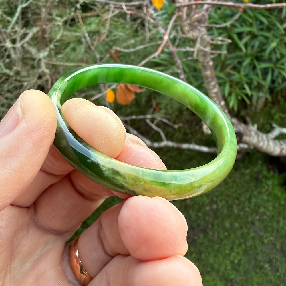 Hand carved New Zealand Flower Jade bangle