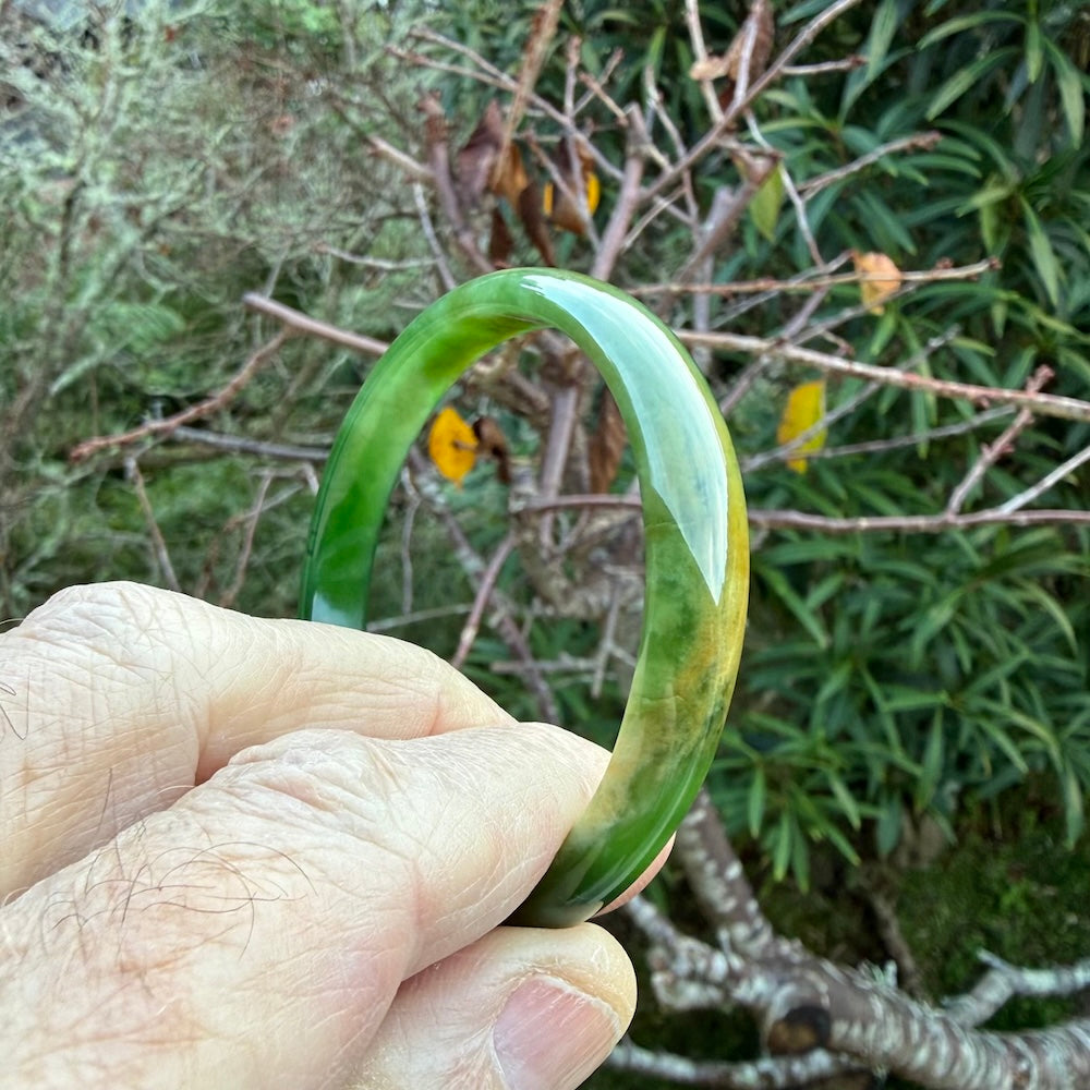 Hand carved New Zealand Flower Jade bangle