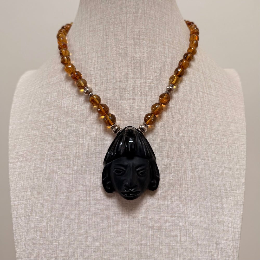 Hand made amber and onynx Mexican necklace