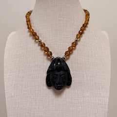 Hand made amber and onynx Mexican necklace