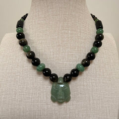 Hand made green aventurine and golden obsidian Mexican necklace