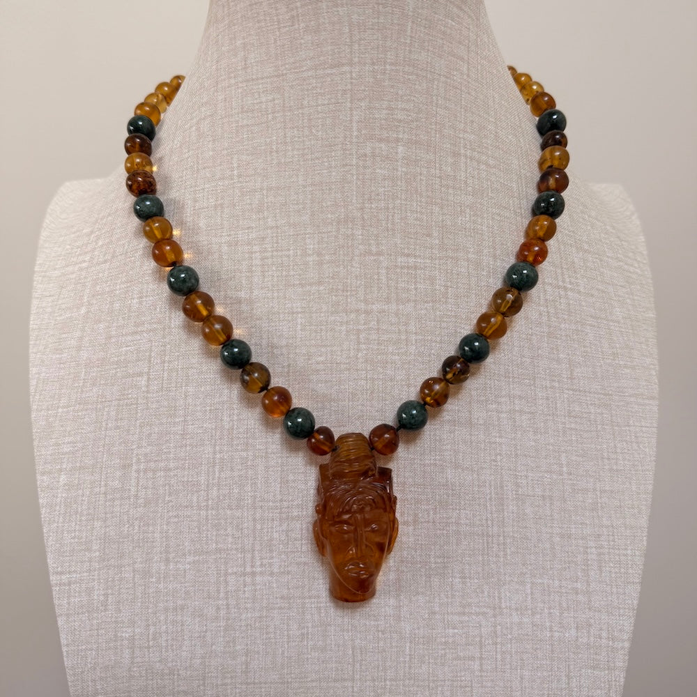 Hand made amber and Guatemalan Jadeite Mexican necklace