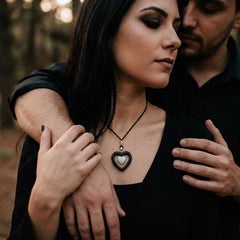 Woman wearing heart necklace