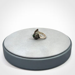Hand carved jade ginkgo open ring with sterling silver.