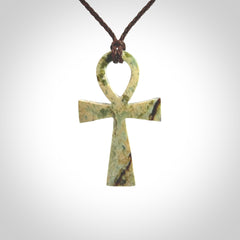 Aceh Jade Stone ankh cross pendant. Handmade jade jewellery made by NZ Pacific and for sale online. Jade stone ankh cross for men and women. Unique art to wear from NZ Pacific.