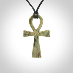 Aceh Jade Stone ankh cross pendant. Handmade jade jewellery made by NZ Pacific and for sale online. Jade stone ankh cross for men and women. Unique art to wear from NZ Pacific.