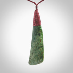 One only larger sized New Zealand jade drop pendant. Hand carved in New Zealand by Ric Moor, jade artist, for NZ Pacific. Provided with plum adjustable cord.
