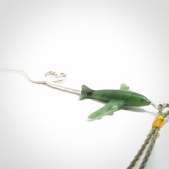 Hand carved plane and heart pendant from Jade with Sterling Silver. This is a very cool piece of jewellery, hand made by NZ Pacific. We provide this with an adjustable cord. Free Postage Worldwide.