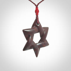 Hand carved Red Jasper Stone Magen David star pendant. Red Jasper Stone Magen David Star necklace. Real Red Jasper Stone