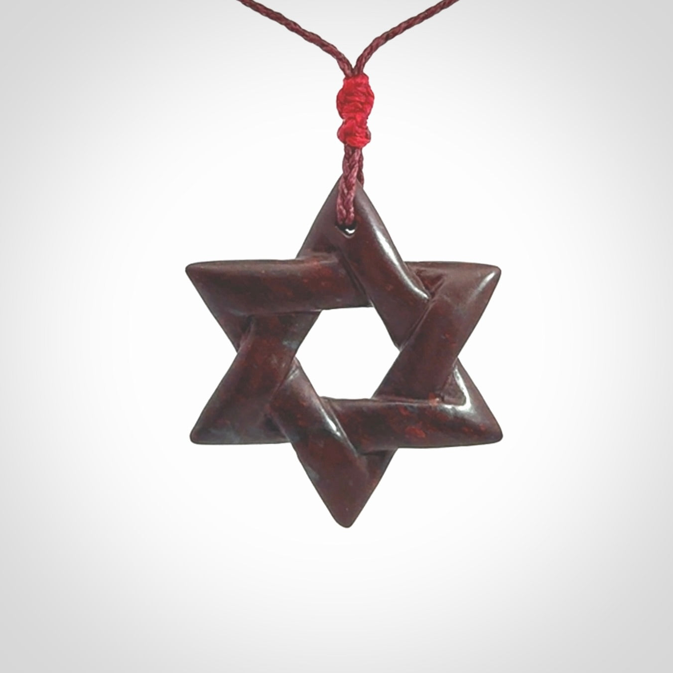 Hand carved Red Jasper Stone Magen David star pendant. Red Jasper Stone Magen David Star necklace. Real Red Jasper Stone