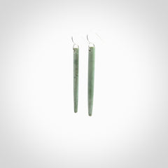 Hand crafted New Zealand Jade Inanga Jade drop earrings with Sterling Silver Hooks. Jade drop earrings, packaged in a woven kete pouch.