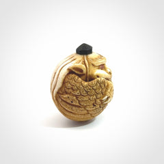 Hand carved Karasu Tengu carving made from Deer antler with Buffalo Horn. Hand made by master bone carver Fumio Noguchi. Spectacular collectable work of art to display. One only, delivered to you at no extra cost with express courier.